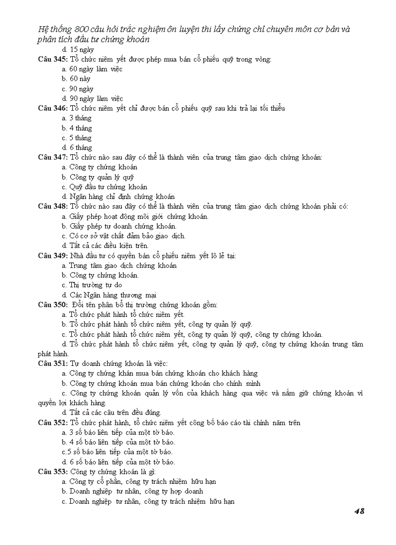 image for page Hệ thống 800 câu hỏi trắc nghiệm ôn luyện thi lấy chứng chỉ chuyên môn cơ bản và phân tích đầu tư chứng khoán