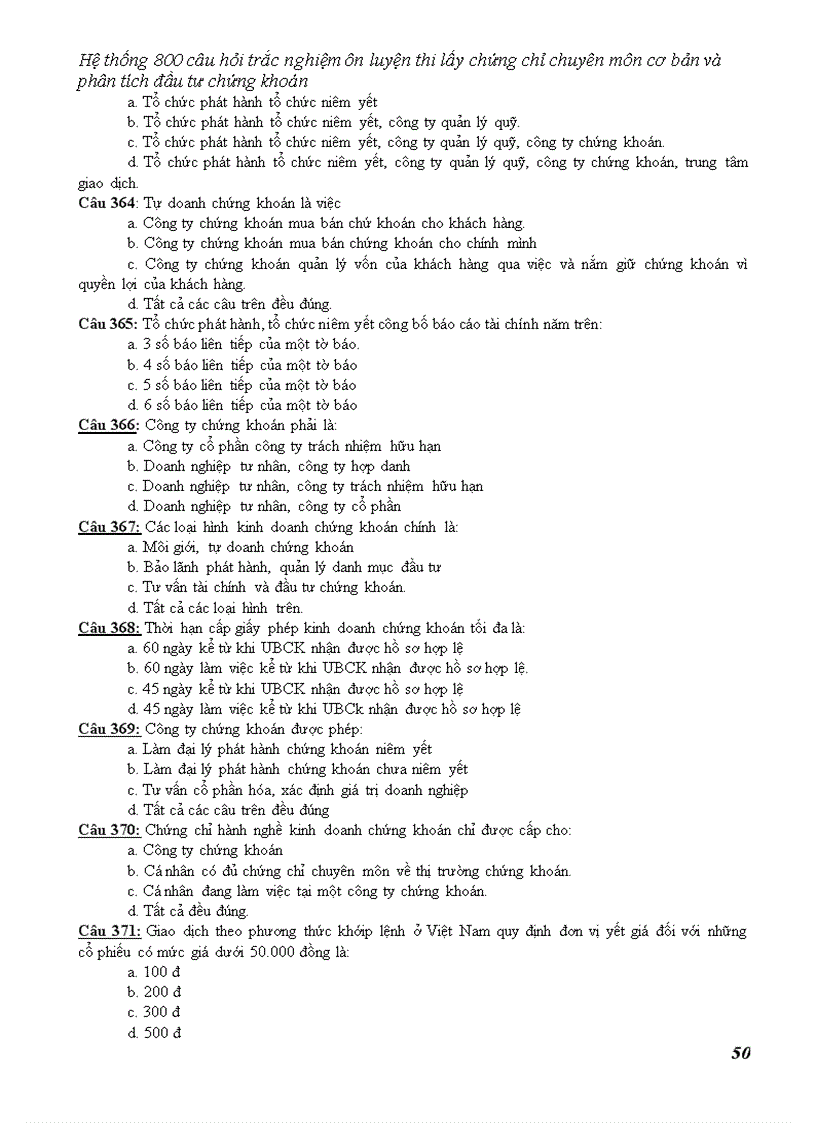 image for page Hệ thống 800 câu hỏi trắc nghiệm ôn luyện thi lấy chứng chỉ chuyên môn cơ bản và phân tích đầu tư chứng khoán