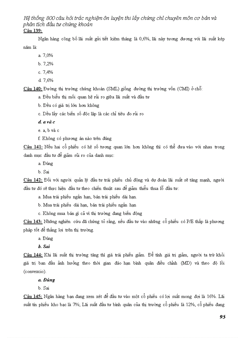 image for page Hệ thống 800 câu hỏi trắc nghiệm ôn luyện thi lấy chứng chỉ chuyên môn cơ bản và phân tích đầu tư chứng khoán