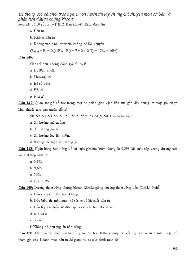image for page Hệ thống 800 câu hỏi trắc nghiệm ôn luyện thi lấy chứng chỉ chuyên môn cơ bản và phân tích đầu tư chứng khoán