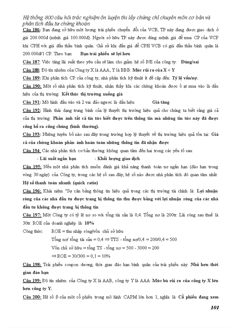 image for page Hệ thống 800 câu hỏi trắc nghiệm ôn luyện thi lấy chứng chỉ chuyên môn cơ bản và phân tích đầu tư chứng khoán