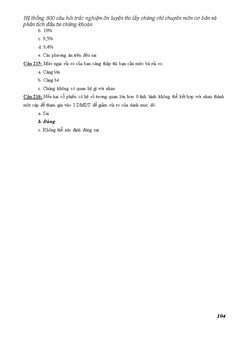 image for page Hệ thống 800 câu hỏi trắc nghiệm ôn luyện thi lấy chứng chỉ chuyên môn cơ bản và phân tích đầu tư chứng khoán