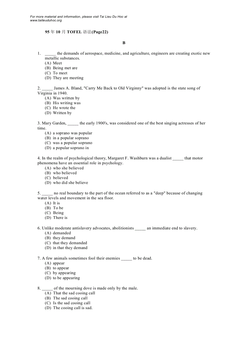 image for page Đề thi Toefl tháng 10 2005