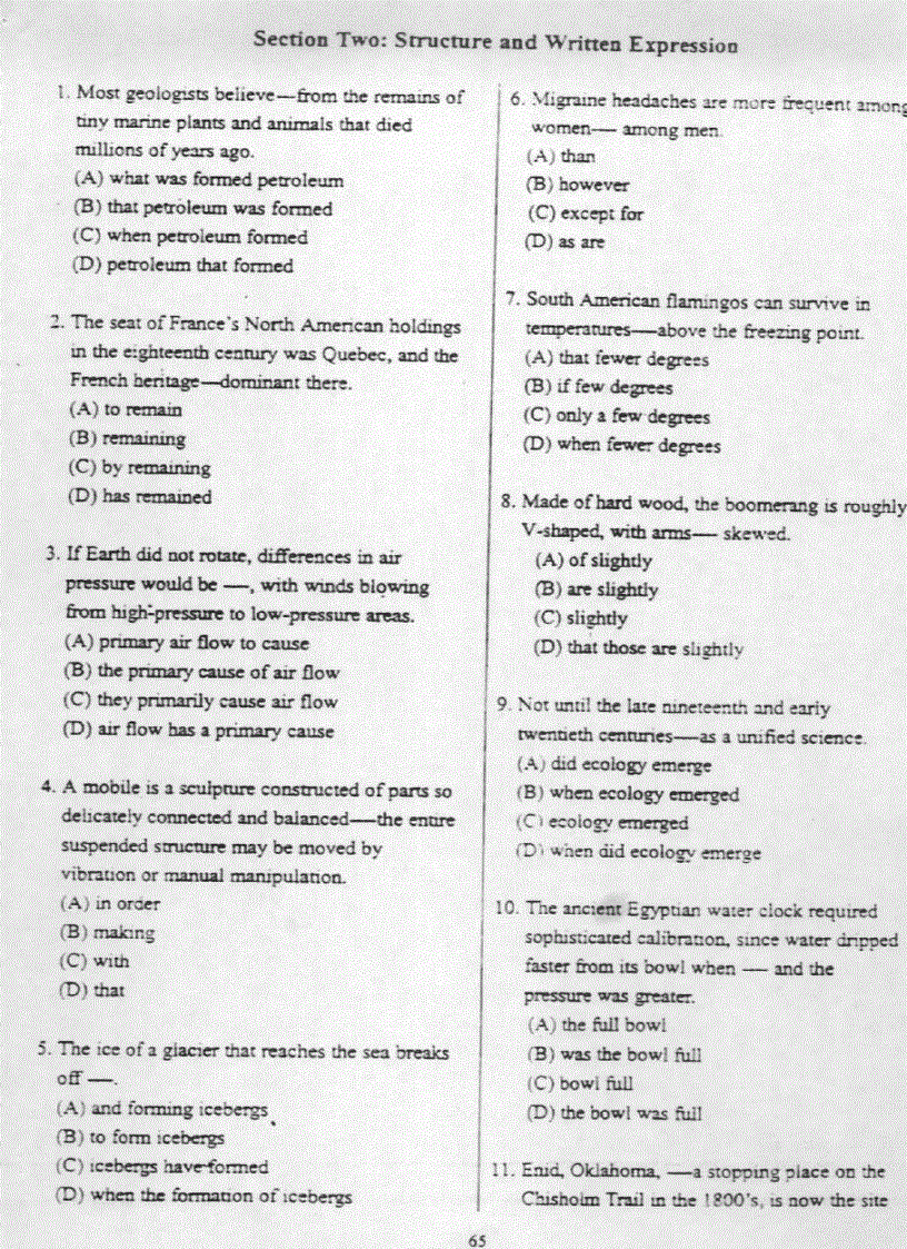 image for page Đề thi Toefl tháng 10 2001
