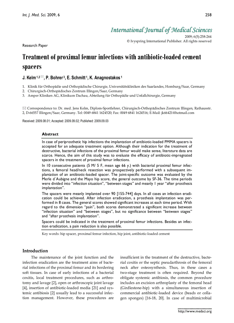image for page Báo cáo y học Treatment of proximal femur infections with antibiotic loaded cement spacers