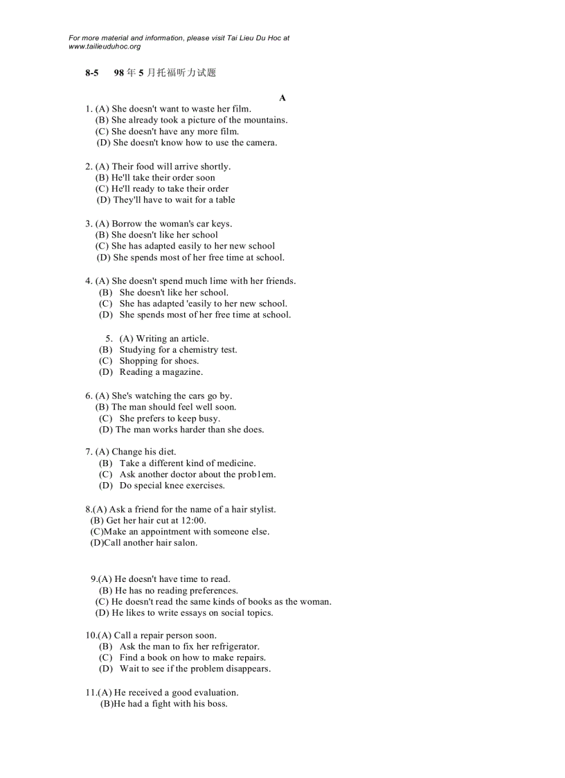 image for page Đề thi Toefl tháng 5 1998