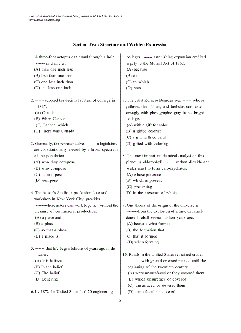 image for page Đề thi Toefl tháng 1 2001