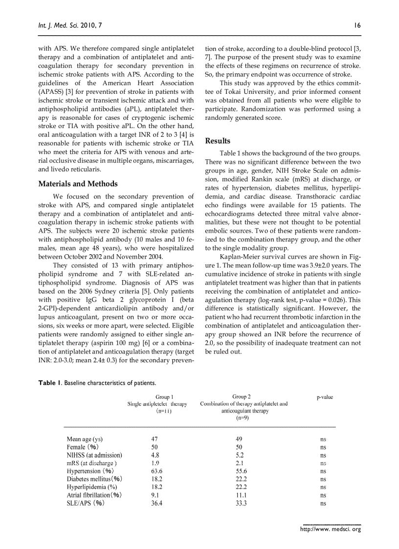 image for page Báo cáo y học Comparison between single antiplatelet therapy and combination of antiplatelet and anticoagulation therapy for secondary prevention in ischemic stroke patients with antiphospholipid syndrome