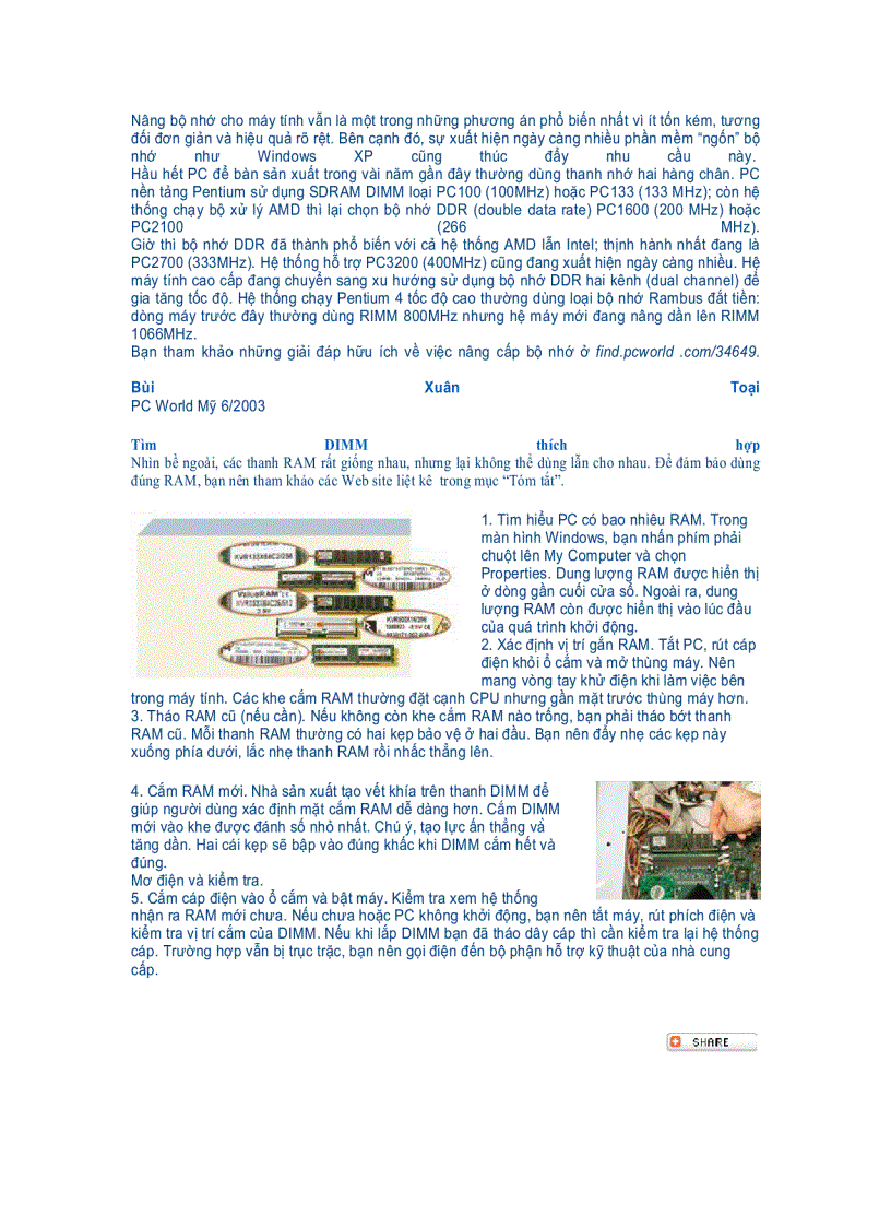 image for page Thêm RAM để PC chạy nhanh hơn