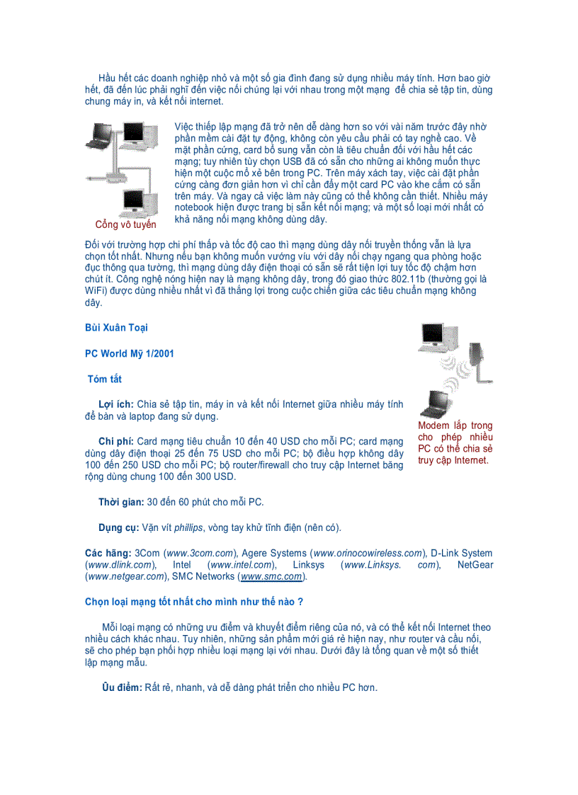 image for page Cài đặt nhanh một mạng máy tính