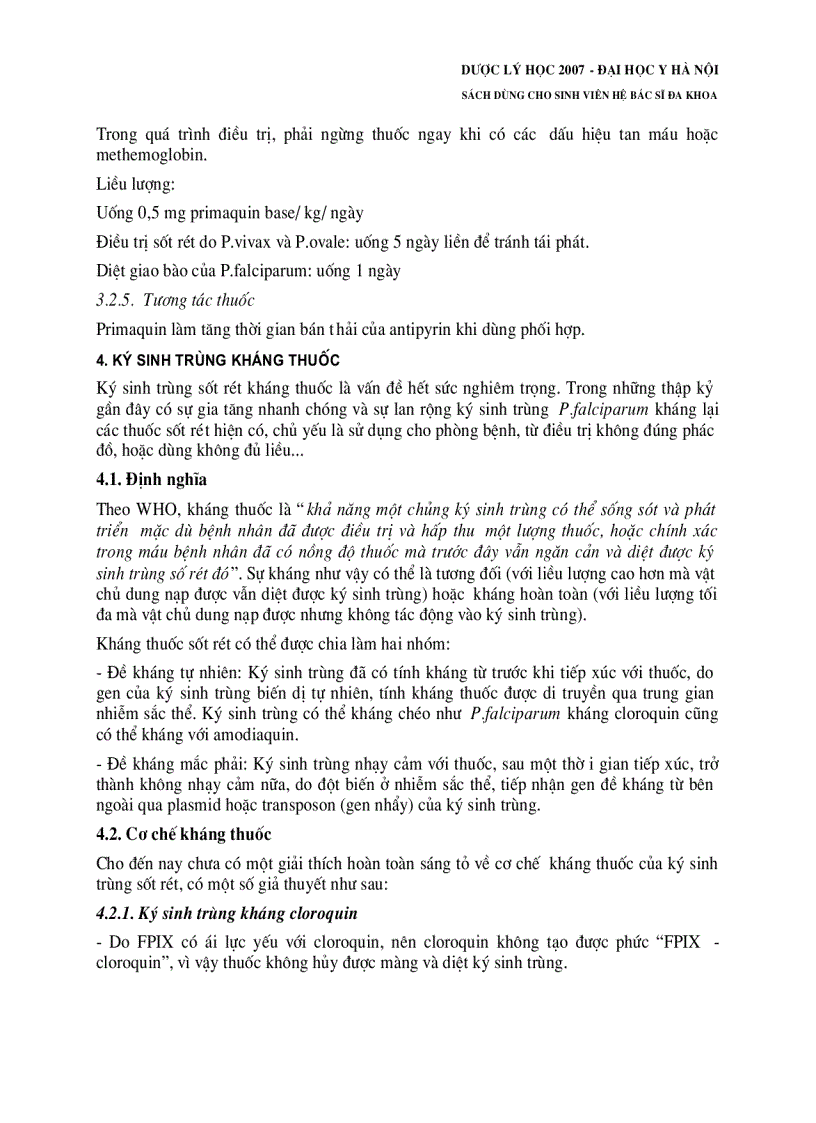 image for page Dược lý học thuốc điều trị sốt rét