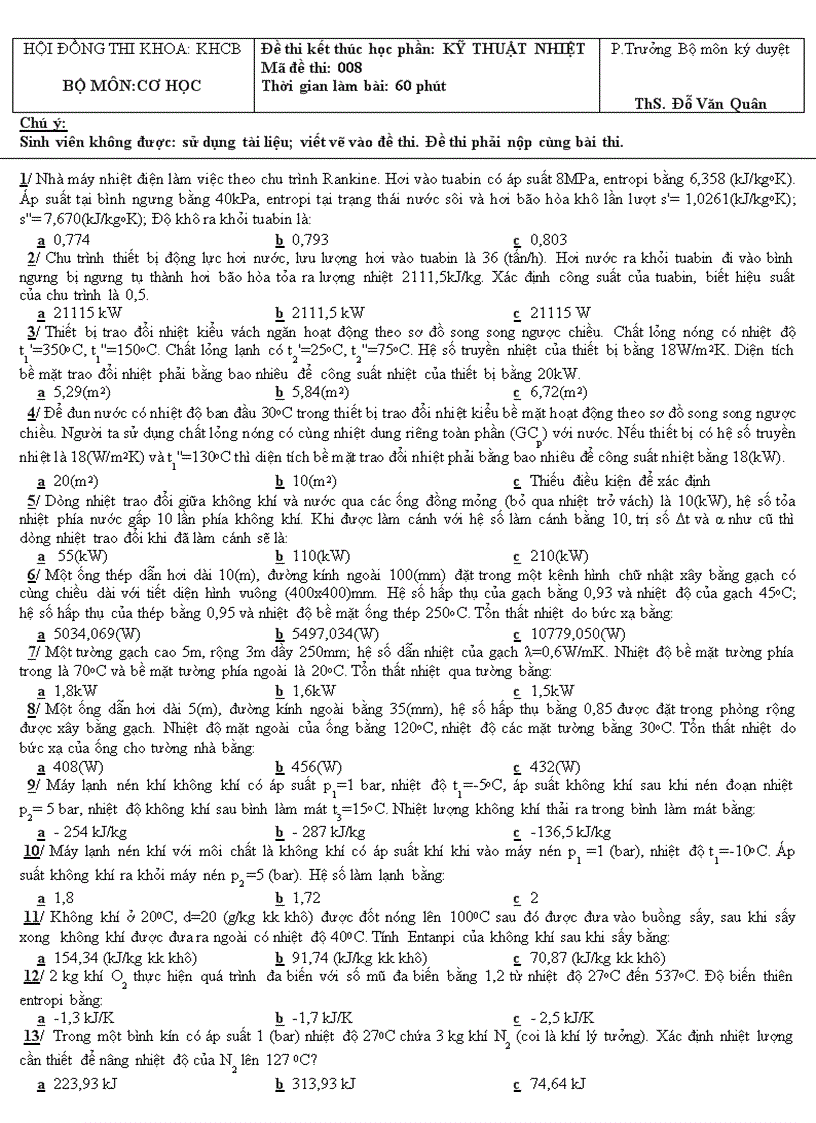 image for page Đề thi kết thúc học phần KỸ THUẬT NHIỆT 008