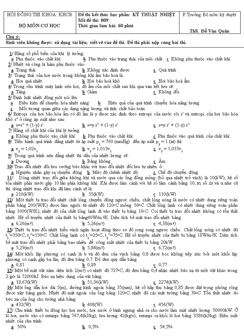 image for page Đề thi kết thúc học phần KỸ THUẬT NHIỆT 009