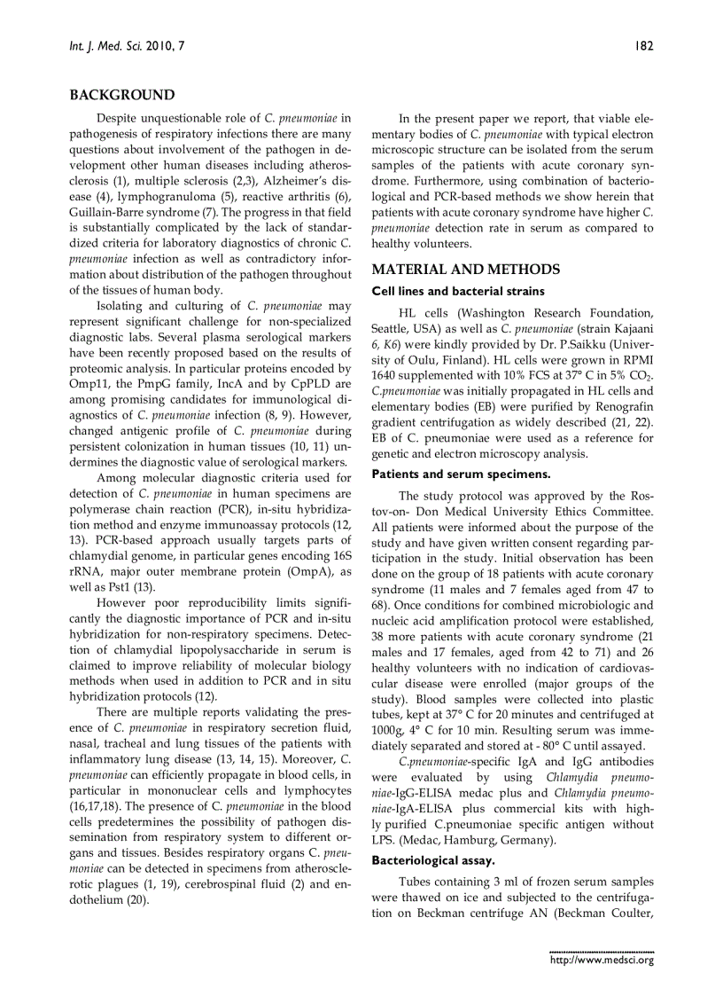 image for page Báo cáo y học ISOLATION OF CHLAMYDIA PNEUMONIAE FROM SERUM SAMPLES OF THE PATIENTS WITH ACUTE CORONARY SYNDROME