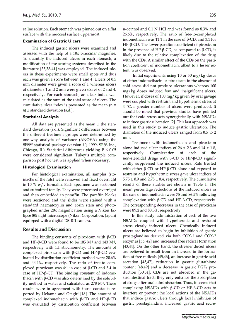 image for page Báo cáo y học Influence of Cyclodextrin Complexation with NSAIDs on NSAID Cold Stress Induced Gastric Ulceration in Rats
