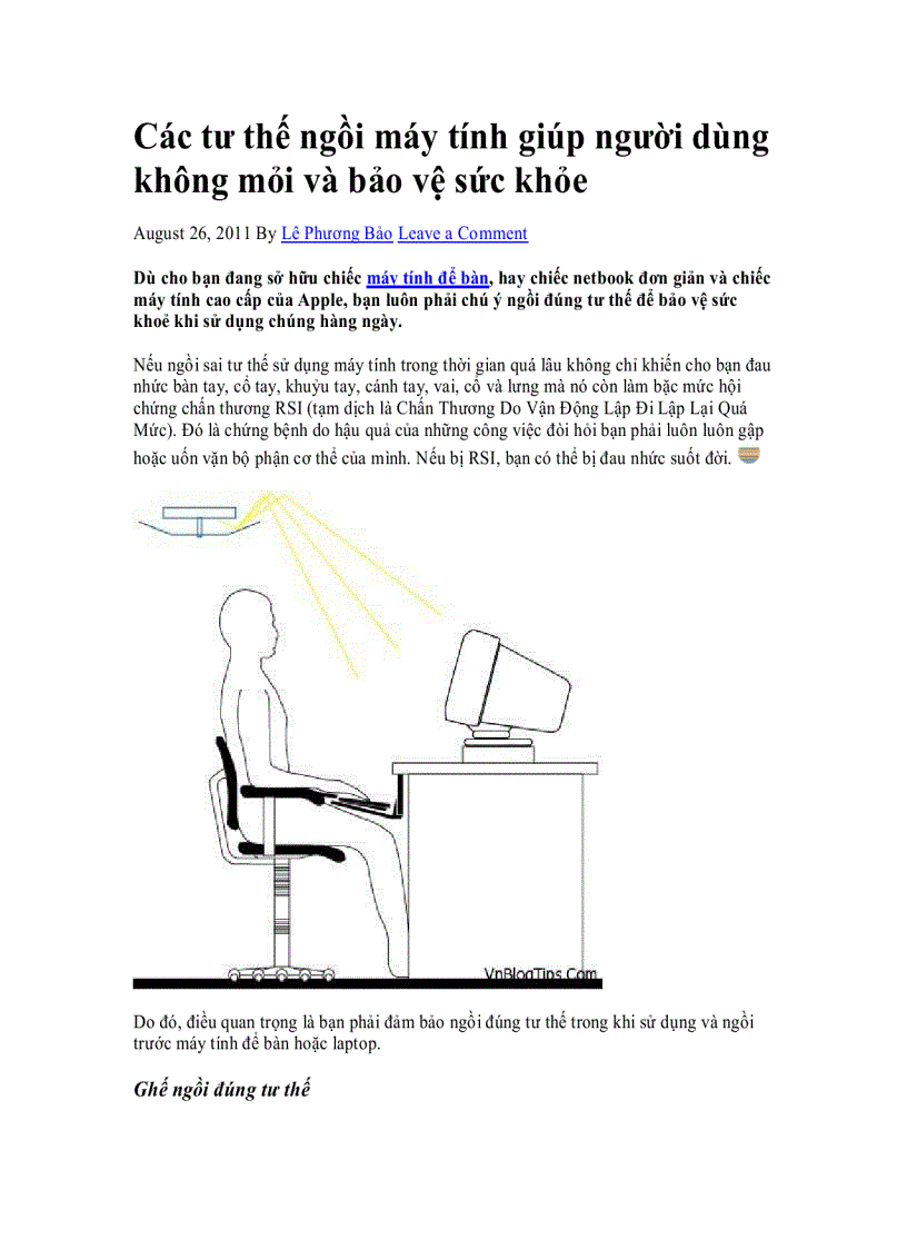 image for page Các tư thế ngồi máy tính giúp người dùng không mỏi và bảo vệ sức khỏe