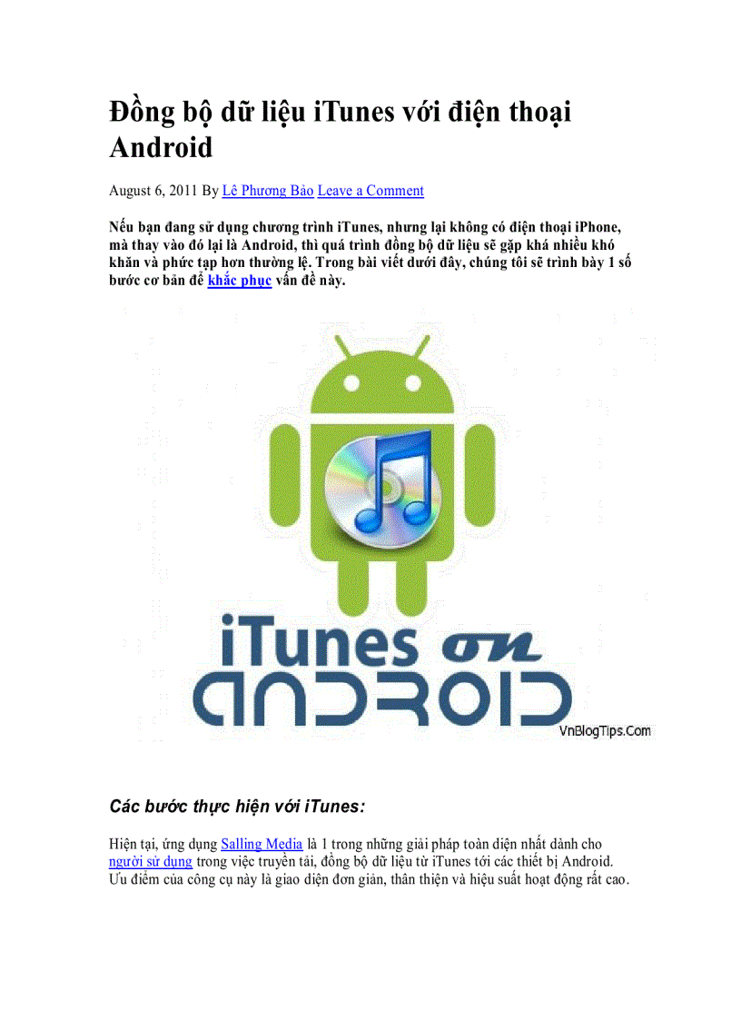 image for page Đồng bộ dữ liệu iTunes với điện thoại Android