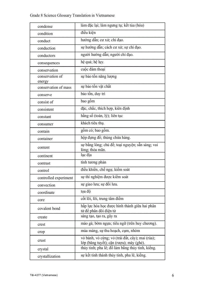 image for page Grade 8 Science Glossary Translation in Vietnamese
