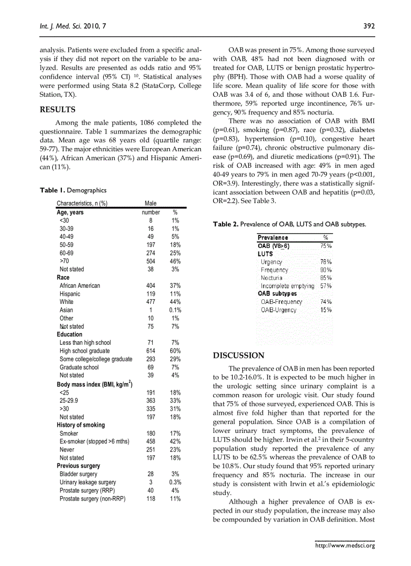 image for page Báo cáo y học Prevalence of Overactive Bladder its Under Diagnosis and Risk Factors in a Male Urologic Veterans Population