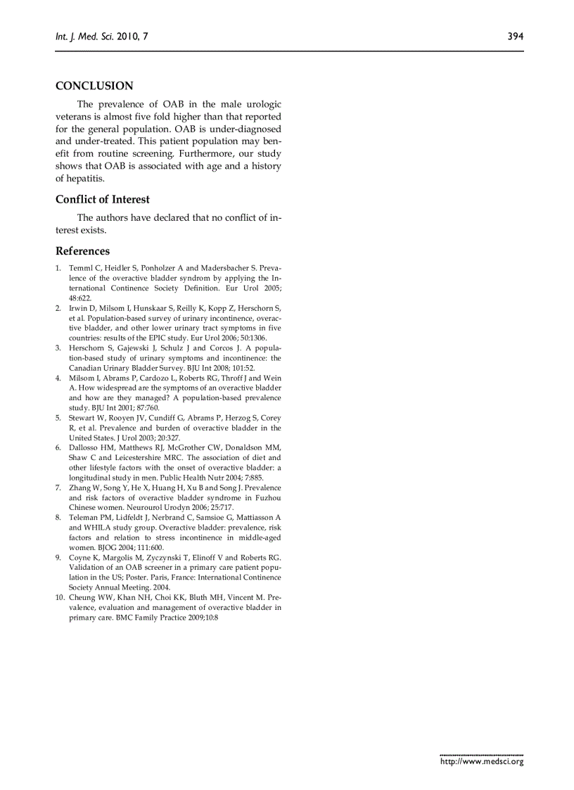 image for page Báo cáo y học Prevalence of Overactive Bladder its Under Diagnosis and Risk Factors in a Male Urologic Veterans Population