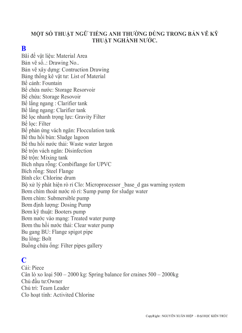image for page Một số thuật ngữ tiếng anh thường dùng trong bản vẽ kỹ thuật nghành nước