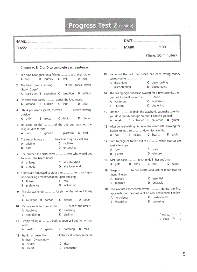 Upsteam advanced test booklet