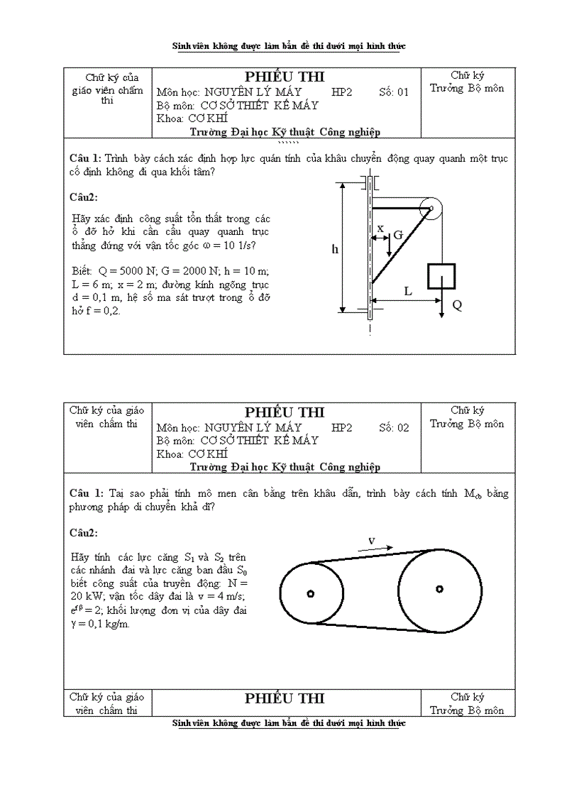 image for page Đề thi Môn học NGUYÊN LÝ MÁY HP2