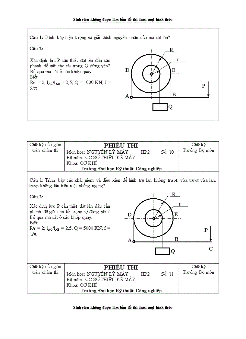 image for page Đề thi Môn học NGUYÊN LÝ MÁY HP2