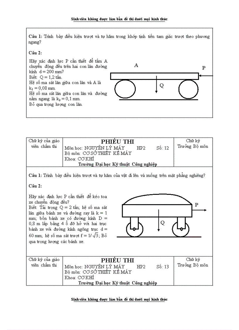 image for page Đề thi Môn học NGUYÊN LÝ MÁY HP2