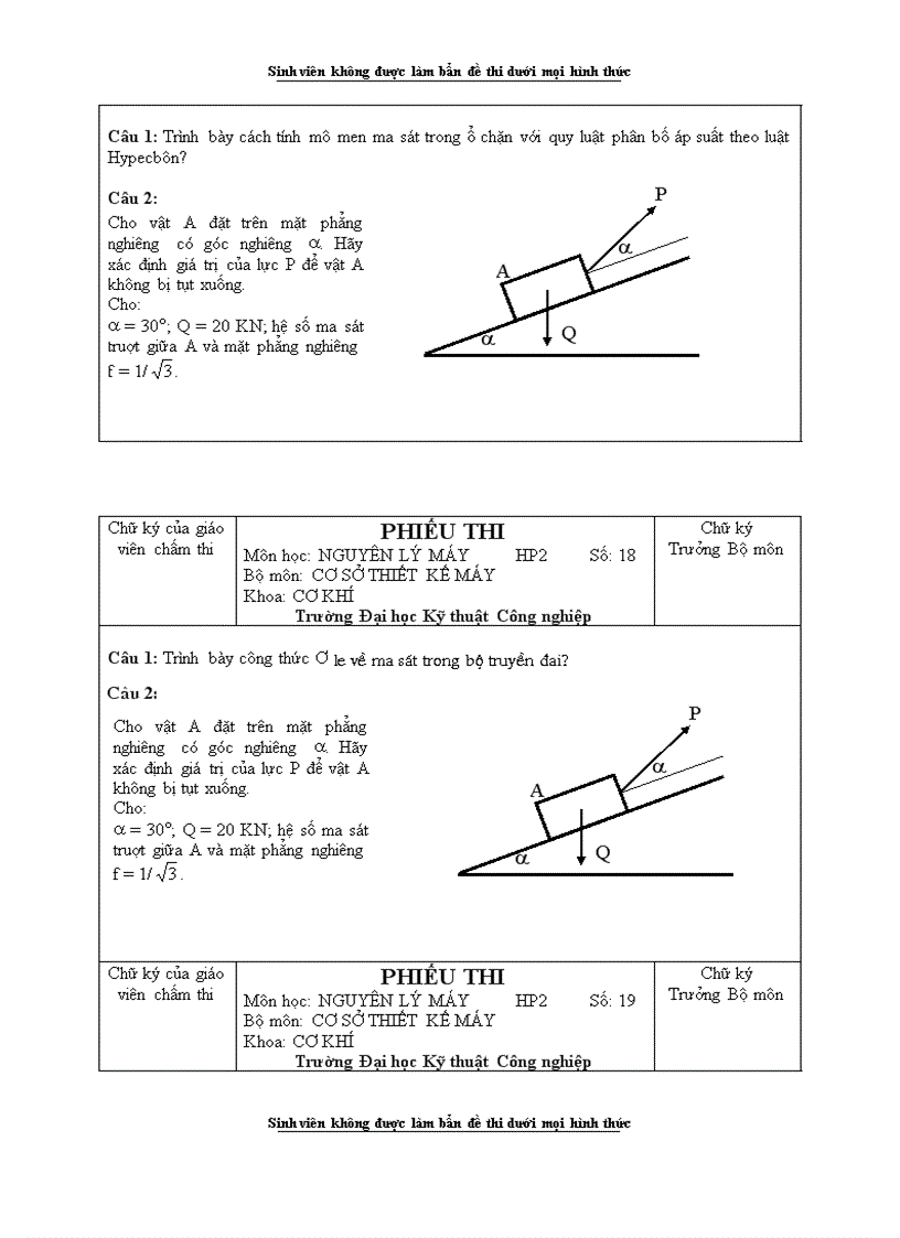 image for page Đề thi Môn học NGUYÊN LÝ MÁY HP2