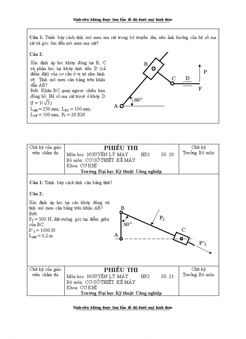 image for page Đề thi Môn học NGUYÊN LÝ MÁY HP2