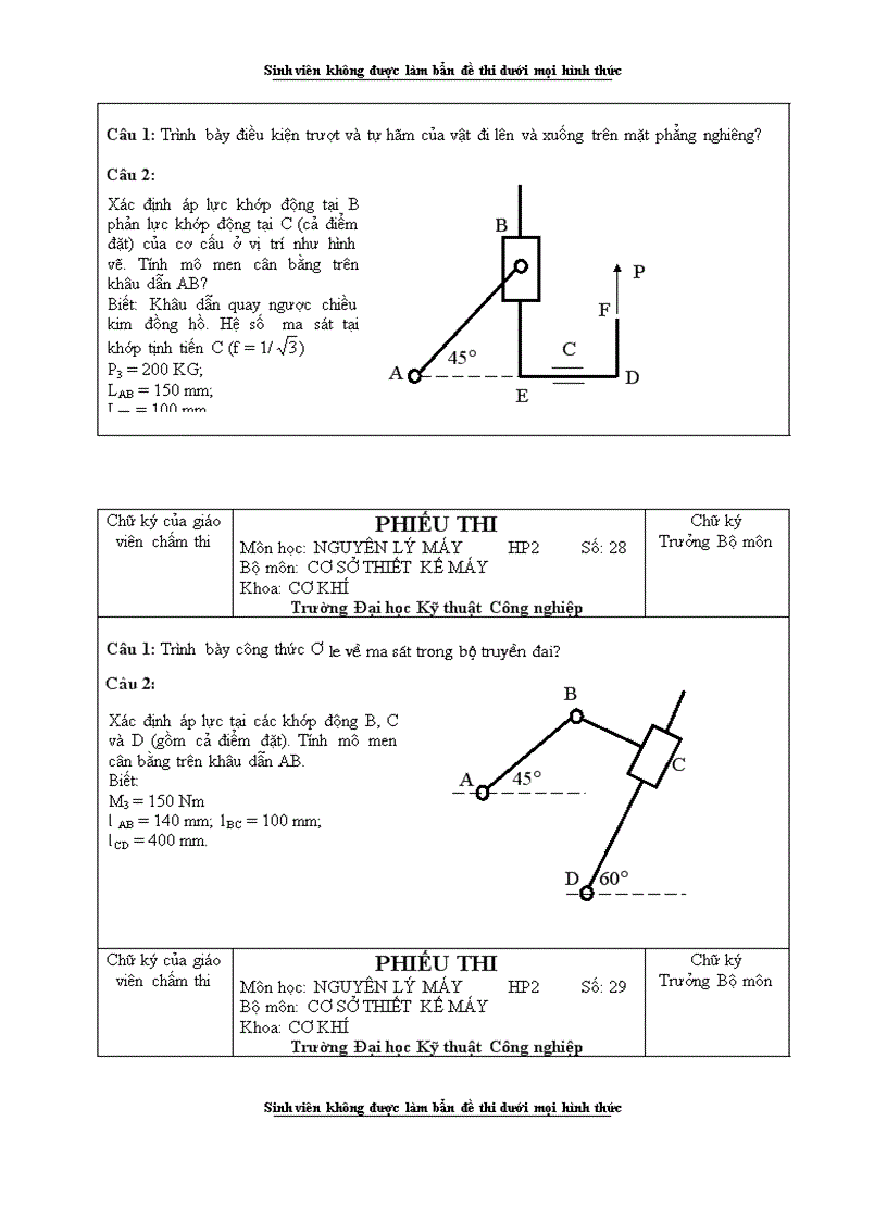 image for page Đề thi Môn học NGUYÊN LÝ MÁY HP2