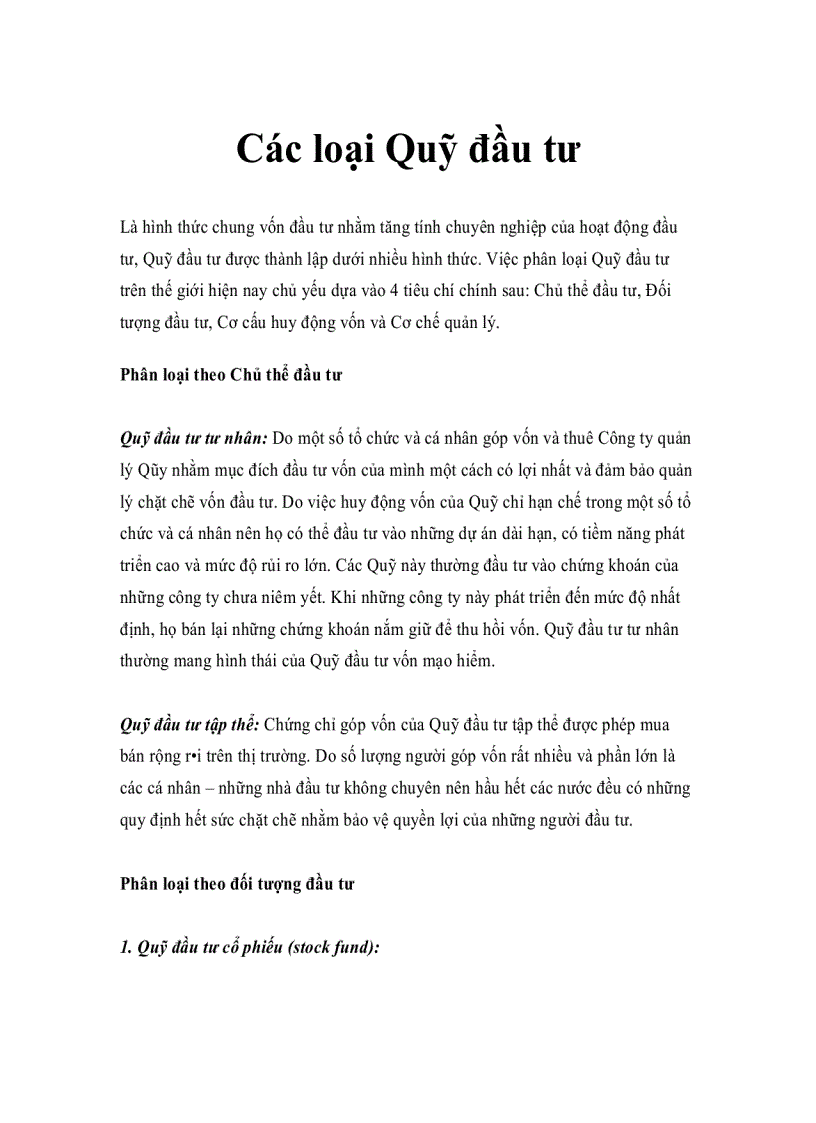 image for page Các loại Quỹ đầu tư
