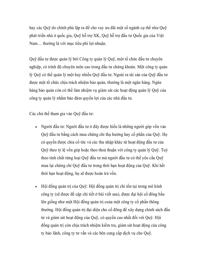 image for page Quỹ đầu tư và các chủ thể tham gia