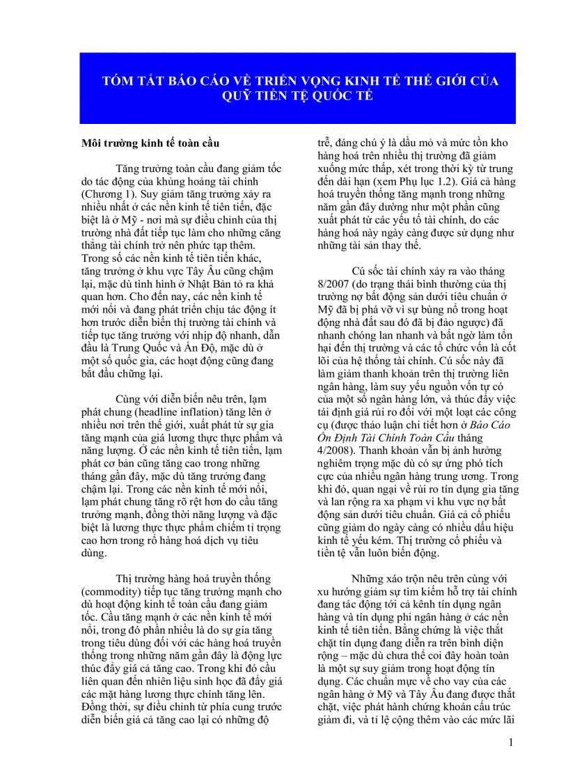 image for page Tóm tắt báo cáo về triển vọng kinh tế thế giới của quỹ tiền tệ quốc tế