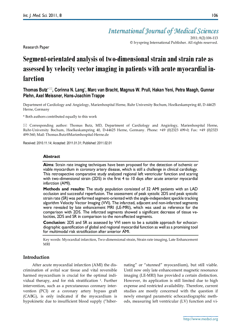 image for page Báo cáo y học Segment orientated analysis of two dimensional strain and strain rate as assessed by velocity vector imaging in patients with acute myocardial infarction