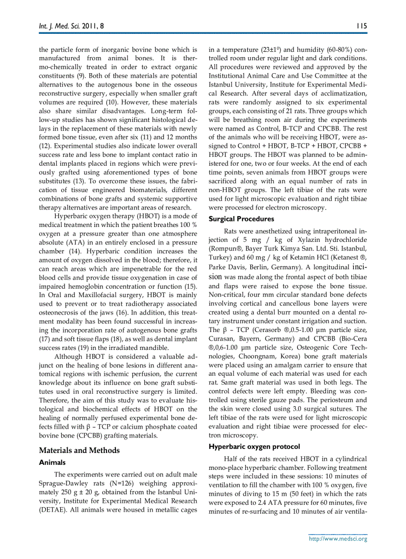 image for page Báo cáo y học The Influence of Hyperbaric Oxygen Treatment on the Healing of Experimental Defects Filled with Different Bone Graft Substitutes