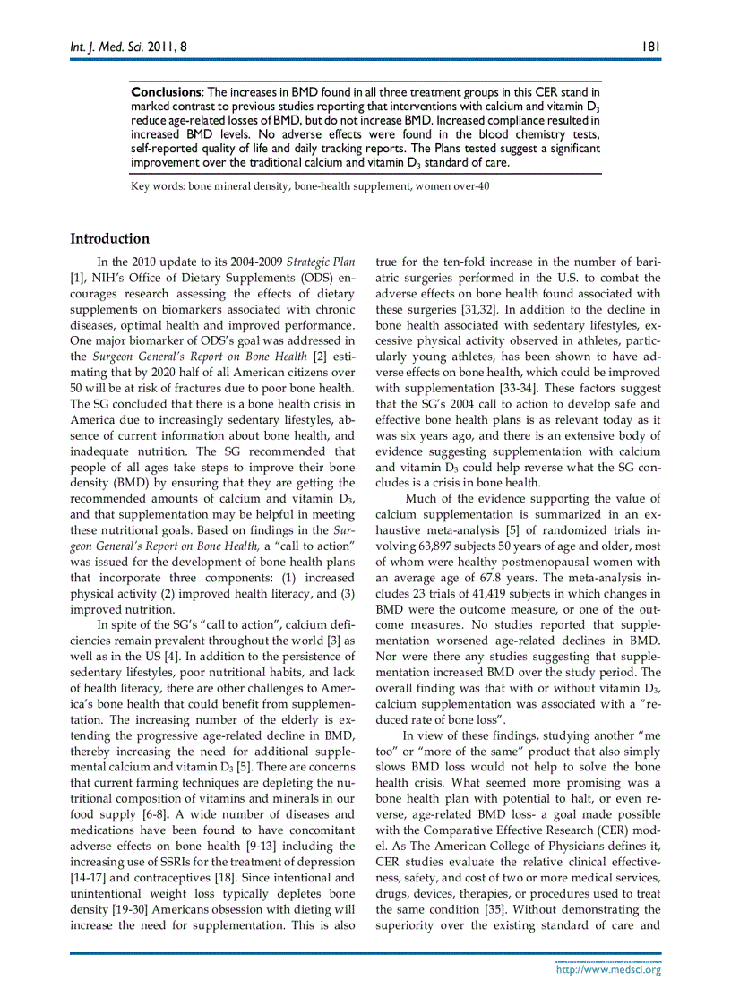 image for page Báo cáo y học A Comparative Effectiveness Study of Bone Density Changes in Women Over 40 Following Three Bone Health Plans Containing Variations of the Same Novel Plant sourced Calcium
