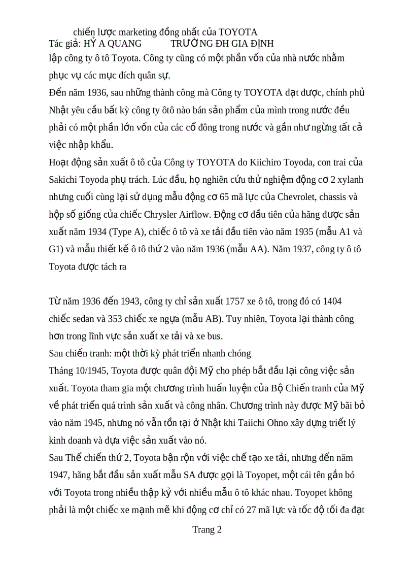 image for page Chiến lược marketing đồng nhất của TOYOTA