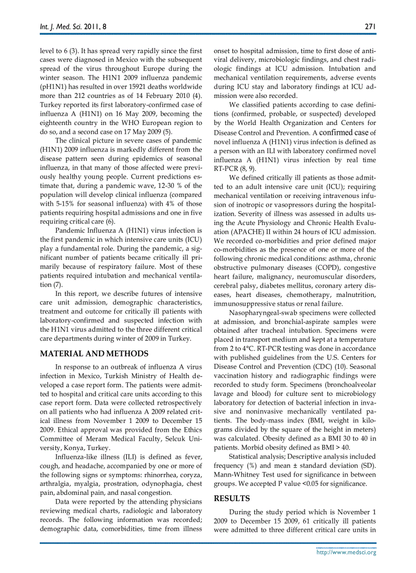 Báo cáo y học 2009 H1N1 Influenza and Experience in Three Critical Care Unit