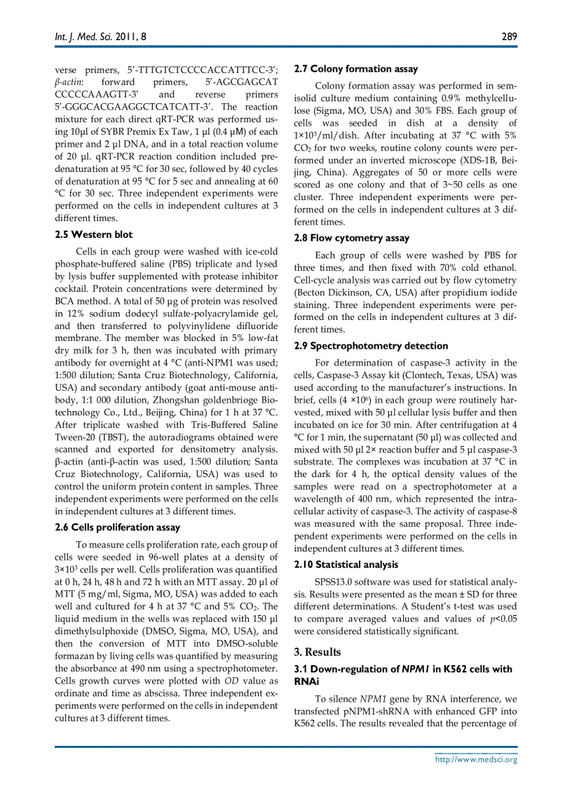 image for page Báo cáo y học Knockdown of NPM1 by RNA Interference Inhibits Cells Proliferation and Induces Apoptosis in Leukemic Cell Line