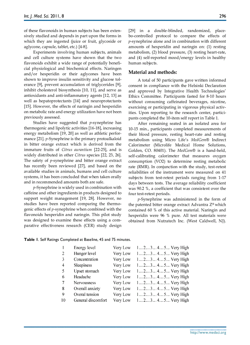 image for page Báo cáo y học Effects of p Synephrine alone and in Combination with Selected Bioflavonoids on Resting Metabolism Blood Pressure Heart Rate and Self Reported Mood Changes