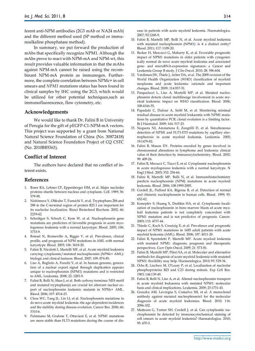 Báo cáo y học Monoclonal Antibodies against Nucleophosmin Mutants Potentials for the Detection of Acute Myeloid Leukemia