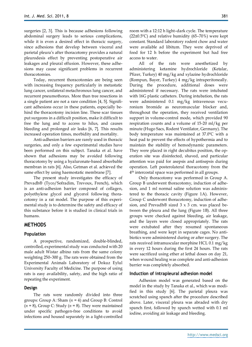 image for page Báo cáo y học Prevention of Pleural Adhesions Using a Membrane Containing Polyethylene Glycol