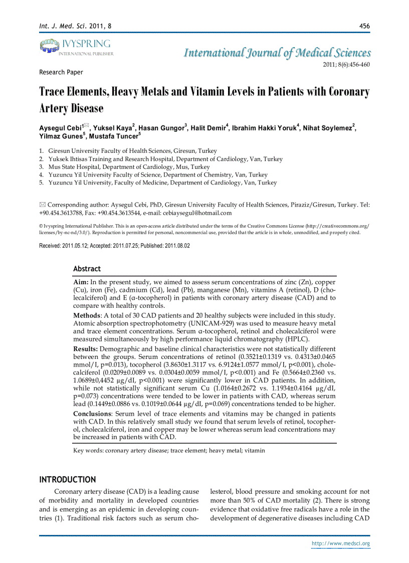 image for page Báo cáo y học Trace Elements Heavy Metals and Vitamin Levels in Patients with Coronary Artery Diseas