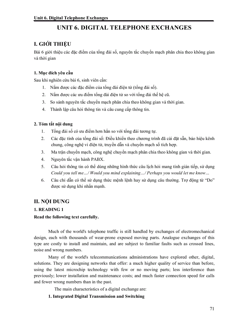 image for page Quá trình hình thành giáo trình chuyên ngành điện tử viễn thông mạng điện thoại tiếng anh chuyên