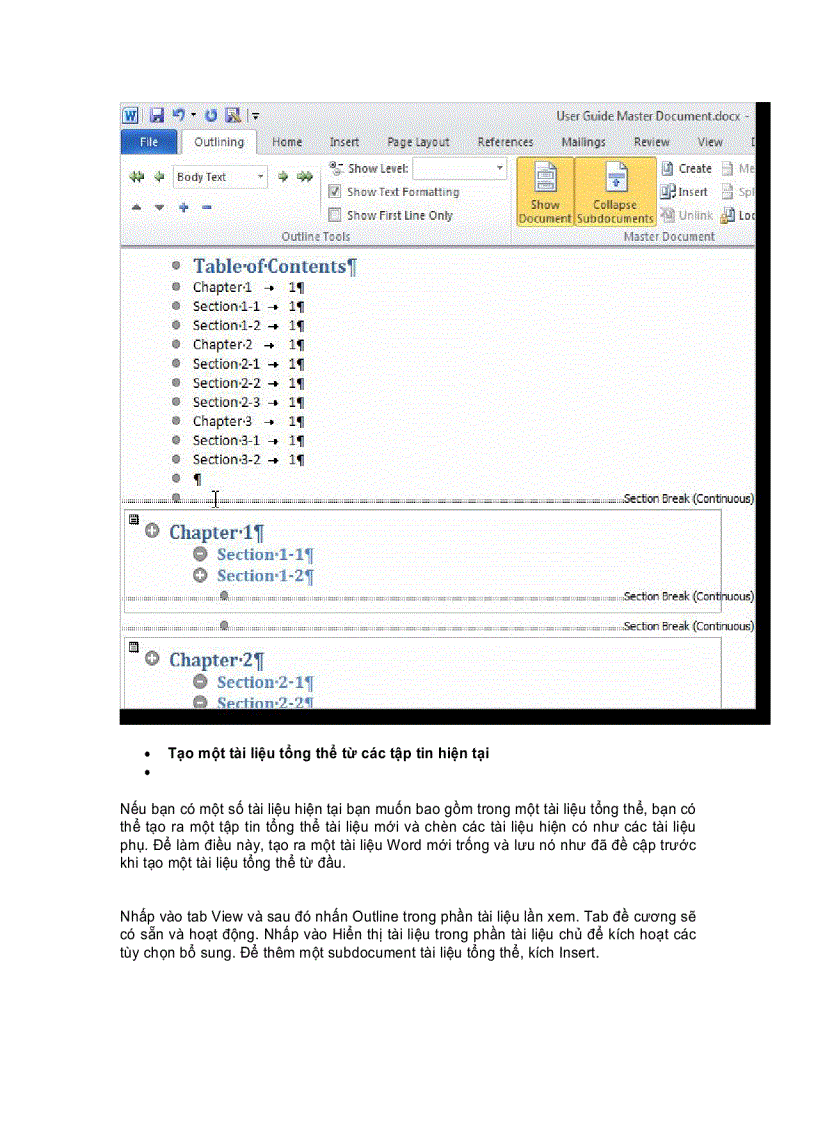 image for page Tạo một tài liệu chủ trong Word 2010 từ nhiều tài liệu