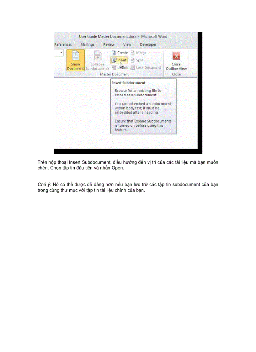 image for page Tạo một tài liệu chủ trong Word 2010 từ nhiều tài liệu