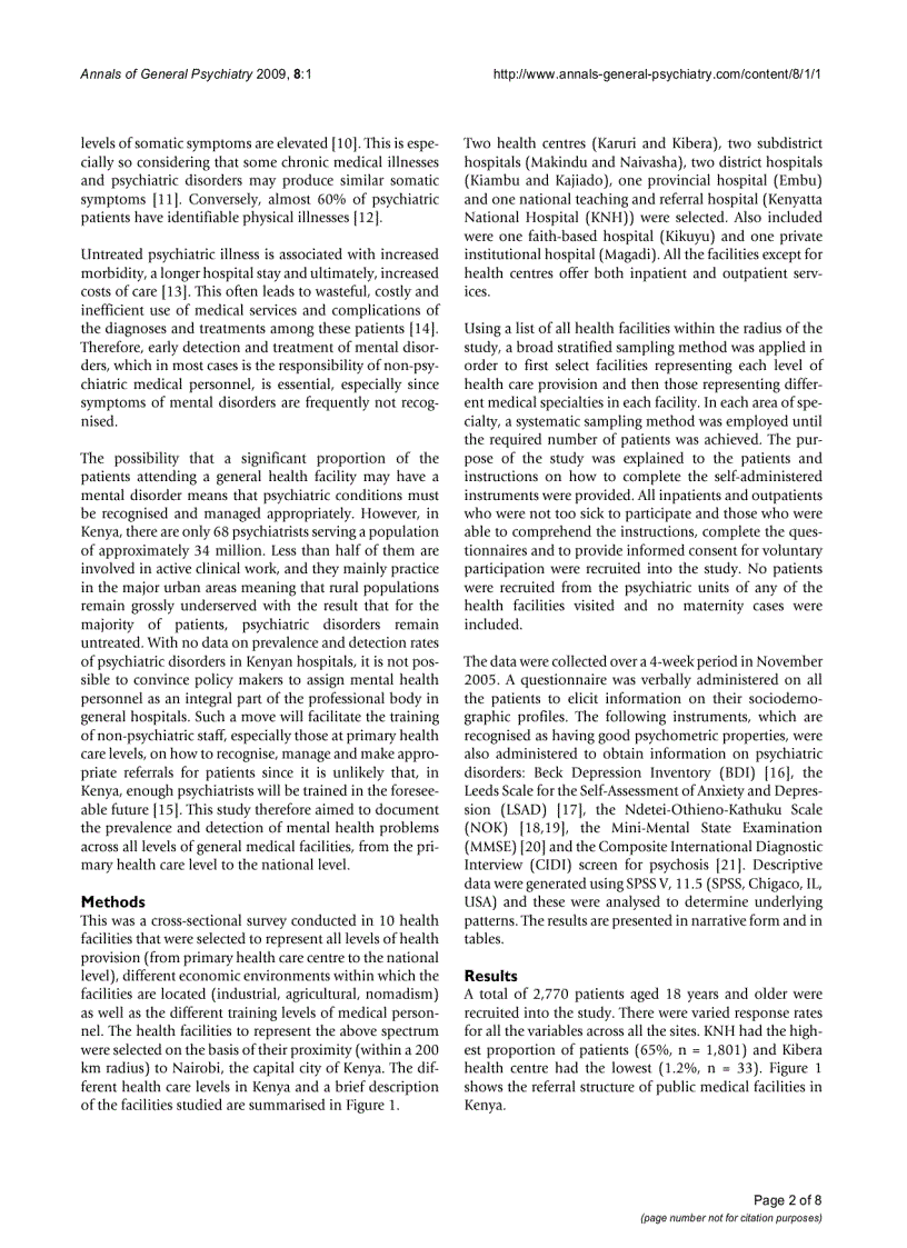 image for page Báo cáo y học The prevalence of mental disorders in adults in different level general medical facilities in Kenya a cross sectional study