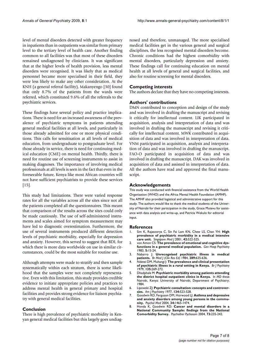 image for page Báo cáo y học The prevalence of mental disorders in adults in different level general medical facilities in Kenya a cross sectional study